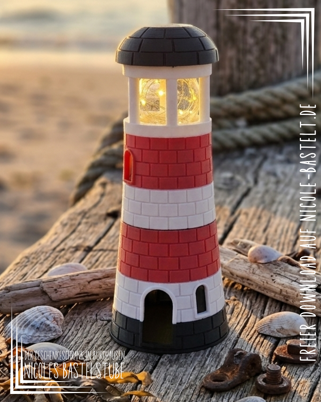 Nicoles Bastelstube Solarleuchtturm Nordisch Ein Leuchtturm wie im Urlaub am Nord- oder Ostseestrand, mit einer Solarleuchte die Euch immer den Weg zeigen wird.