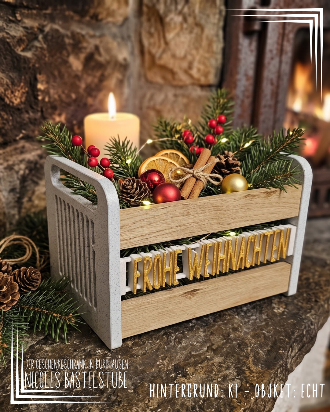 Nicoles Bastelstube Geschenkbox Weihnachten Eine kleine Geschenkbox mit viel Platz - so passt auch wirklich rein was Verschenkt werden soll. Stylisch mit Holzklötzchen und schönen Weihnachtsschriftzügen .